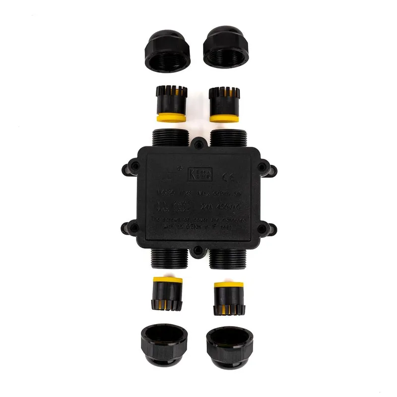 Puszka Złączka Mufa Hermetyczna 4X4PIN 0.5-4MM2 Średnica Przewodu 8-12MM IP68 V-TAC VT-871 - Czarna