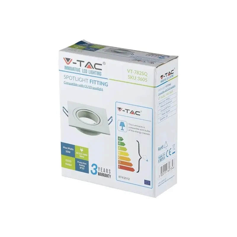 Oczko V-TAC Aluminiowe Odlew 1XGU10 Kwadrat VT-782SQ-WH - Białe