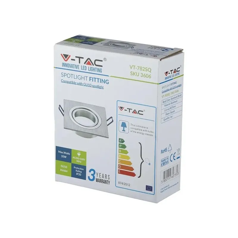 Oczko V-TAC Aluminiowe Odlew 1XGU10 Kwadrat Aluminium Szczotkowane VT-782SQ-AB