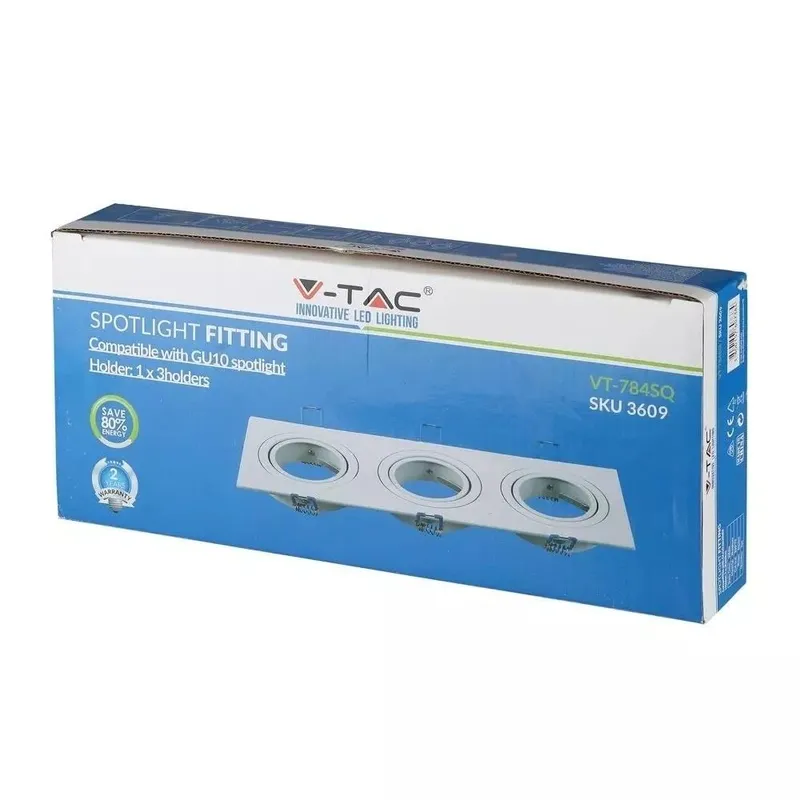 Oczko V-TAC Aluminiowe Odlew 3XGU10 Kwadrat VT-784SQ-WH - Białe
