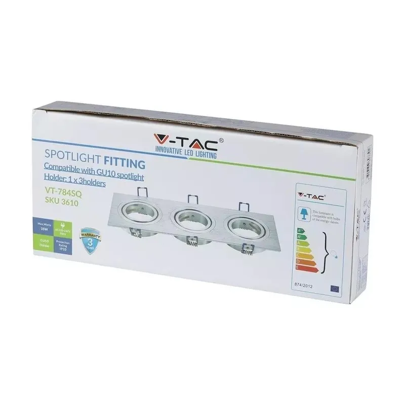 Oczko V-TAC Aluminiowe Odlew 3XGU10 Kwadrat Aluminium Szczotkowane VT-784SQ-AB