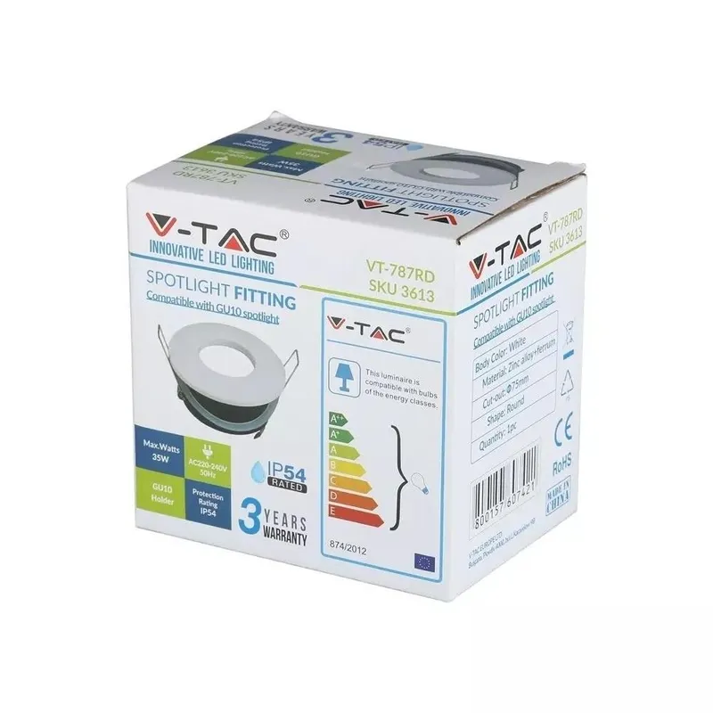 Oczko V-TAC Aluminiowe Odlew Szczelne Z Szybą IP54 GU10 Okrągłe FI84 VT-787RD-WH - Białe