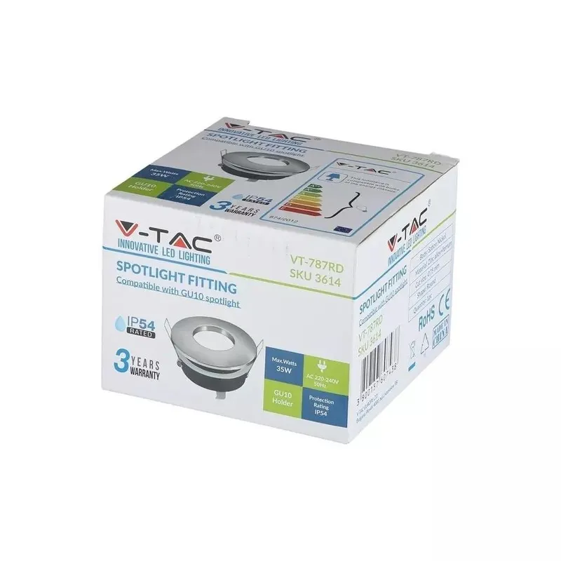 Oczko V-TAC Aluminiowe Odlew Szczelne Z Szybą IP54 GU10 Okrągłe FI84 Satyna VT-787RD-SN