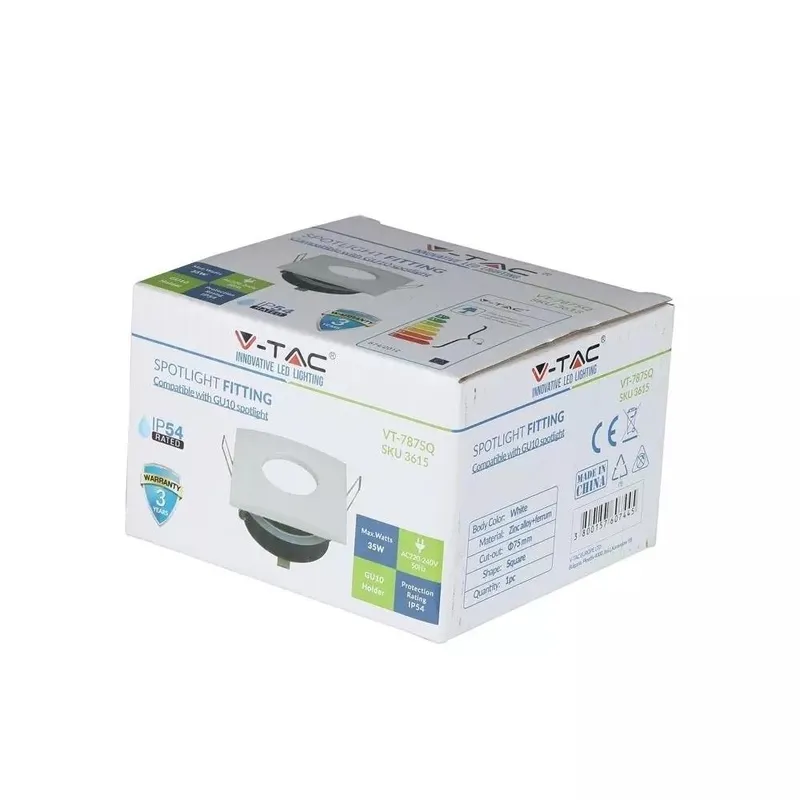 Oczko V-TAC Aluminiowe Odlew Szczelne Z Szybą IP54 GU10 Kwadrat 84x84mm VT-787SQ-WH - Białe