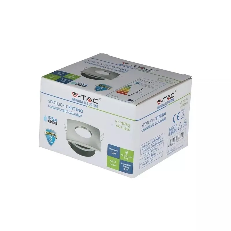 Oczko V-TAC Aluminiowe Odlew Szczelne Z Szybą IP54 GU10 Kwadrat 84x84mm Satyna VT-787SQ-SN
