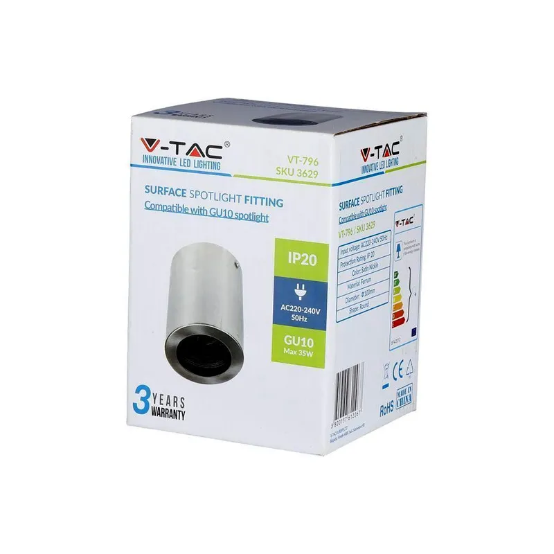 Oprawa V-TAC Aluminiowa GU10 Okrągła Natynkowa Tuba Satyna+czarny 142x100 VT-796-SN