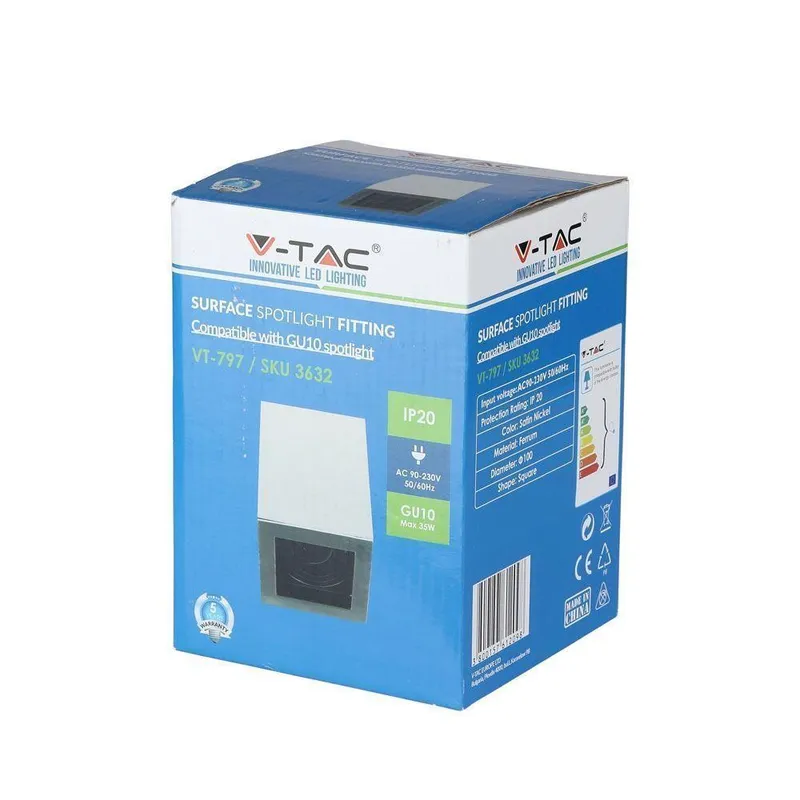 Oprawa V-TAC Aluminiowa GU10 Kostka Kwadrat Natynkowa Satyna+czarny 142x100x100 VT-797-SN