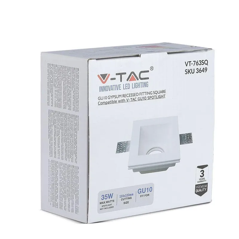 Oczko V-TAC Gips GU10 Wpuszczane Kwadrat 120x120 VT-763 - Białe