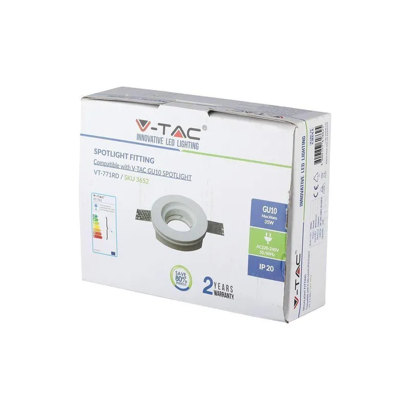 Oczko V-TAC Gips GU10 Wpuszczane Okrągłe FI.100 VT-771 - Białe