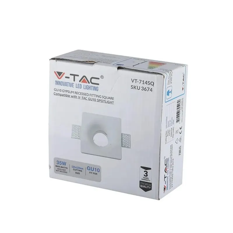 Oczko V-TAC Gips GU10 Wpuszczane Okrągłe 120x120 VT-714 - Białe