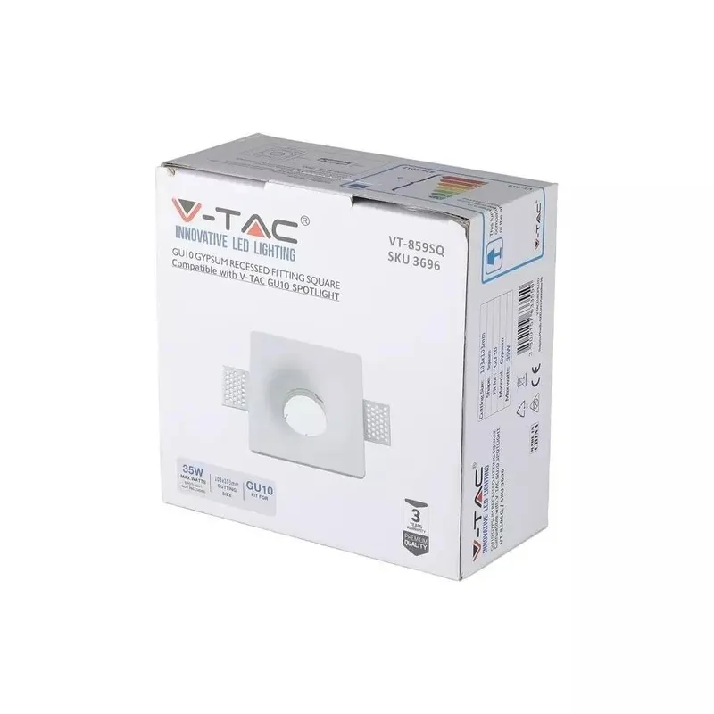 Oczko V-TAC Gips GU10 Wpuszczane 103x103 Okrągłe V-TAC VT-859SQ - Białe