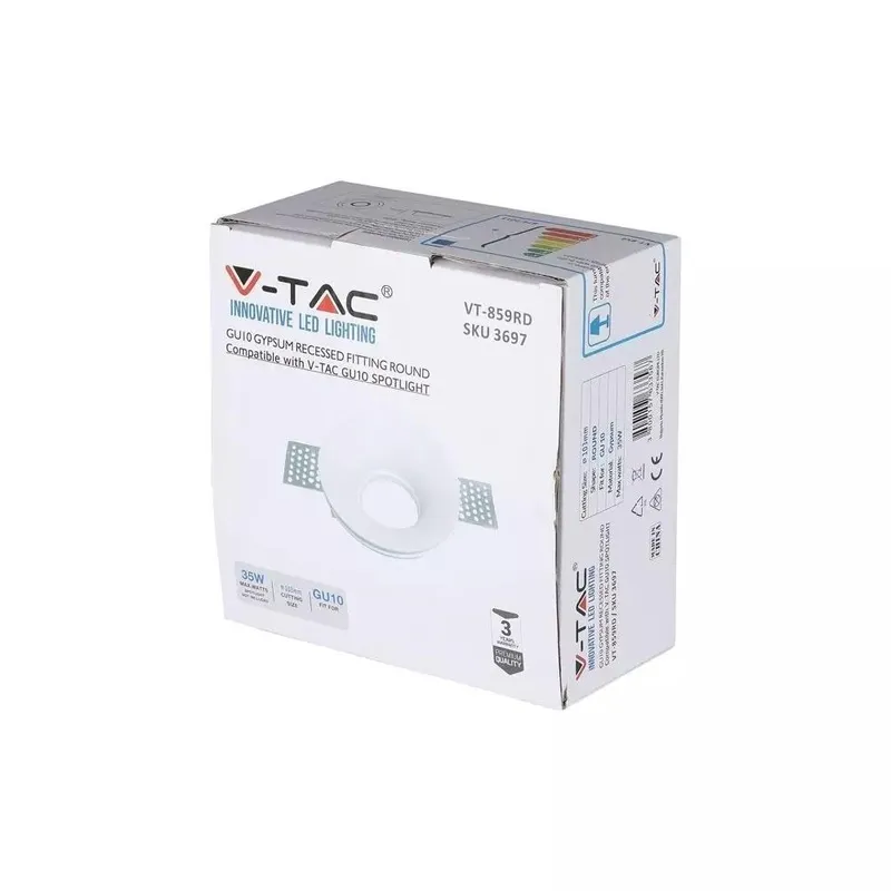 Oczko V-TAC Gips GU10 Wpuszczane Okrągłe FI.103 V-TAC VT-859RD - Białe