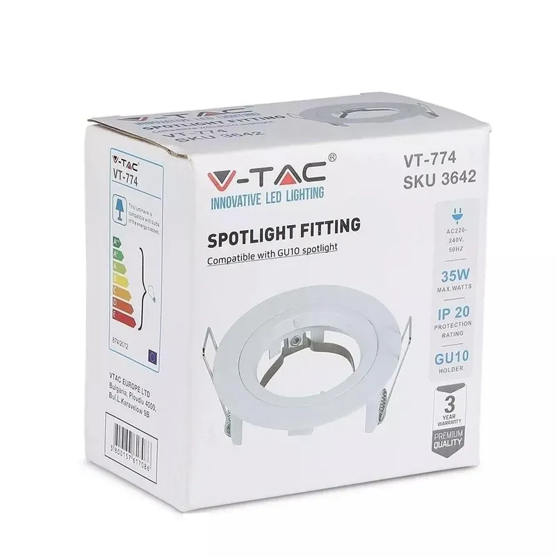 Oczko V-TAC Aluminiowe Odlew GU10 Okrągłe VT-774-WH - Białe