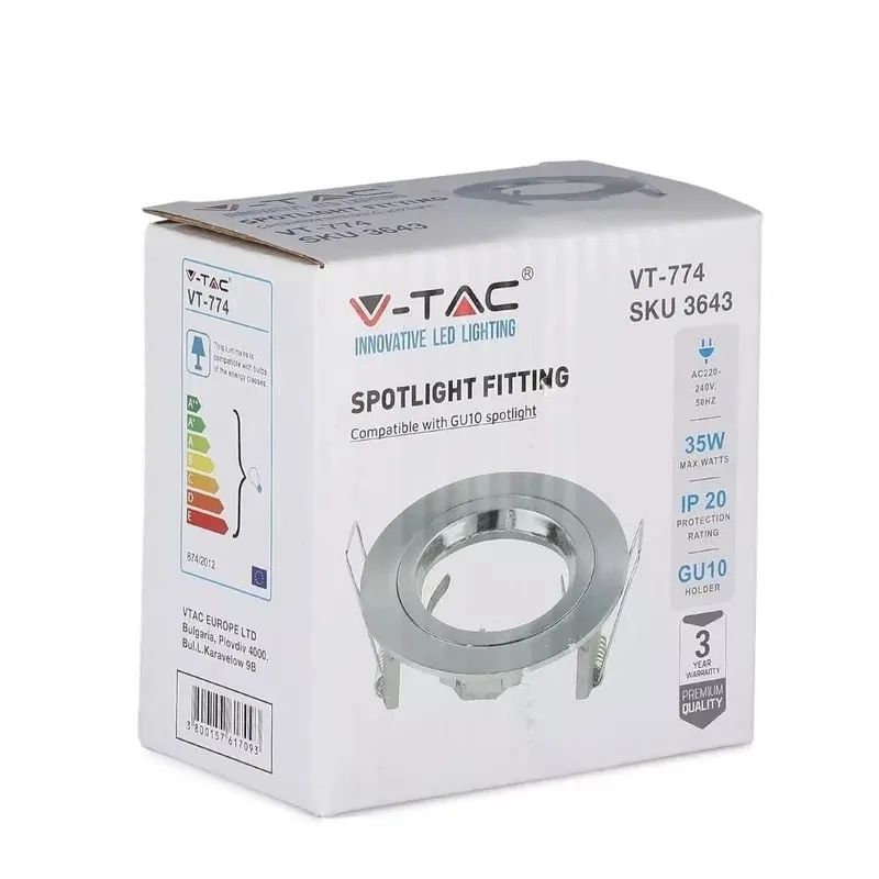 Oczko V-TAC Aluminiowe Odlew GU10 Okrągłe Satyna VT-774-SN