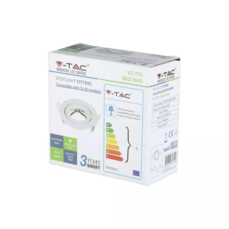 Oczko V-TAC Aluminiowe Odlew GU10 Okrągłe Ruchome VT-775-WH - Białe