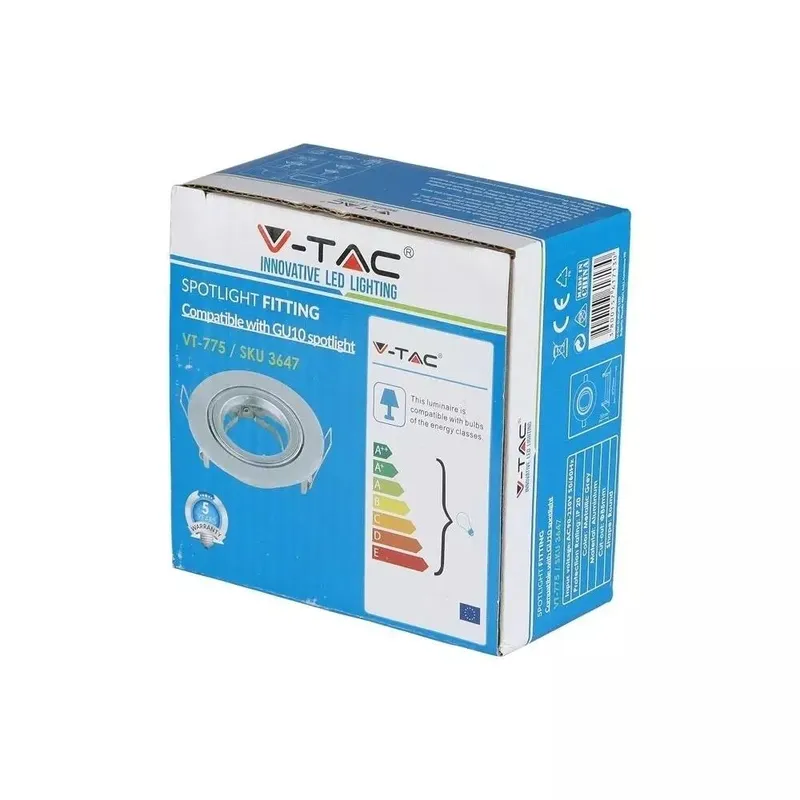 Oczko V-TAC Aluminiowe Odlew GU10 Okrągłe Ruchome Srebrno Szary VT-775MG