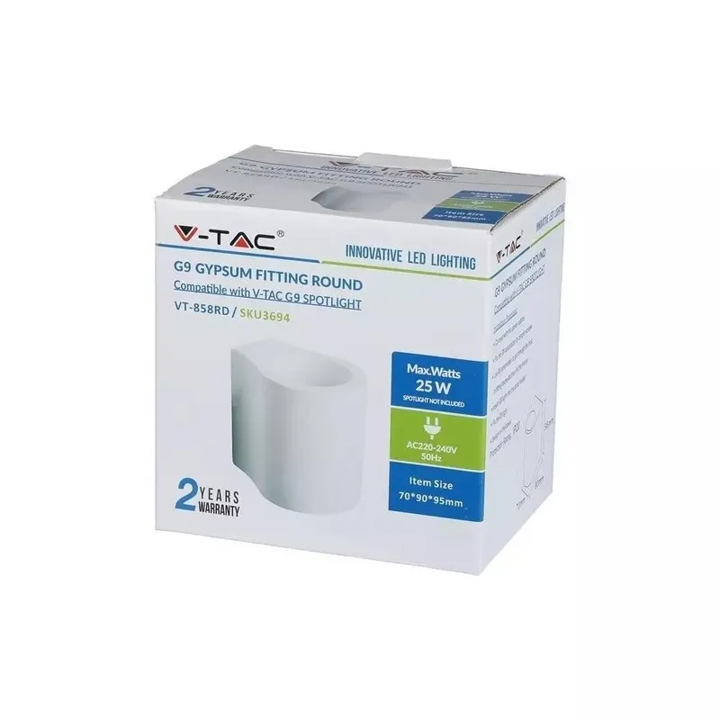 Kinkiet Ścienny Okrągły Gips G9 V-TAC VT-858RD - Biały
