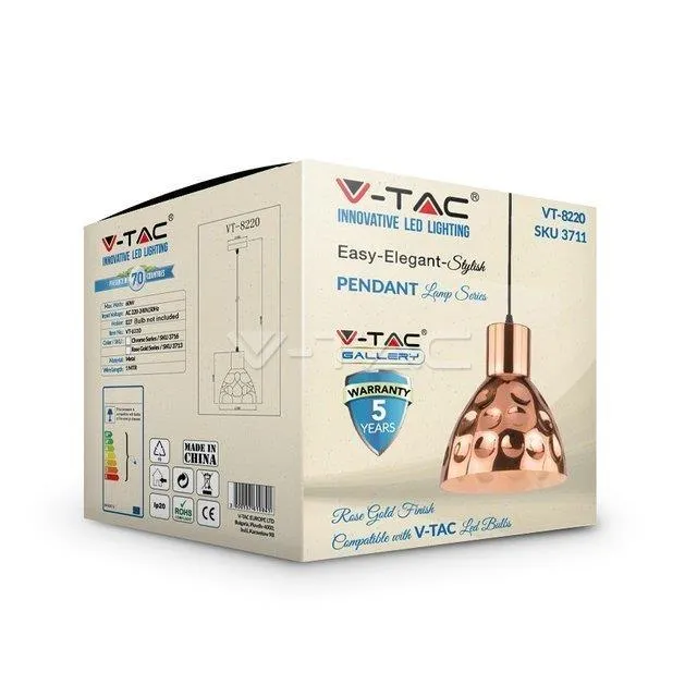 Oprawa Zwieszana V-TAC E27 Różowe Złoto FI220 VT-8220 5 Lat Gwarancji