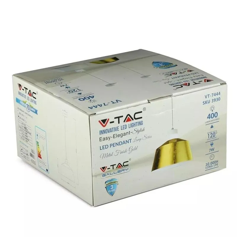 Oprawa Zwieszana LED V-TAC 7W (Akryl) 250x190mm VT-7444-G 3000K 400LM 3 Lata Gwarancji - Złoty