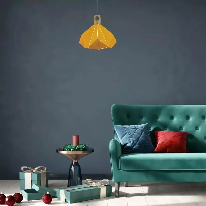 Oprawa Zwieszana V-TAC E27 Drewno Pastel Seria Pryzmat 320x270mm VT-7323-Y 5 Lat Gwarancji - Żółty