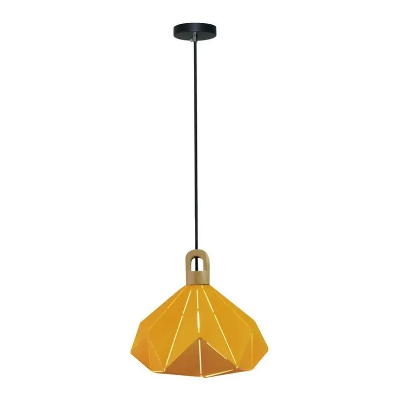 Oprawa Zwieszana V-TAC E27 Drewno Pastel Seria Pryzmat 320x270mm VT-7323-Y 5 Lat Gwarancji - Żółty