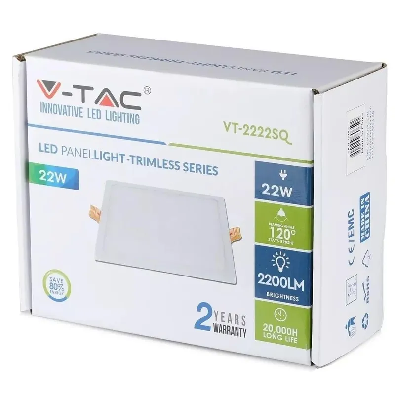 Panel LED V-TAC 22W Kwadrat VT-2222SQ 6000K 2200LM