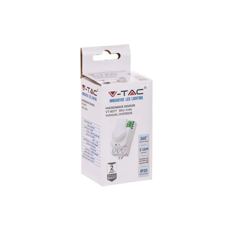 Czujnik Mikrofalowy Z Funkcją Ręcznej Regulacji V-TAC VT-8077 - Biały