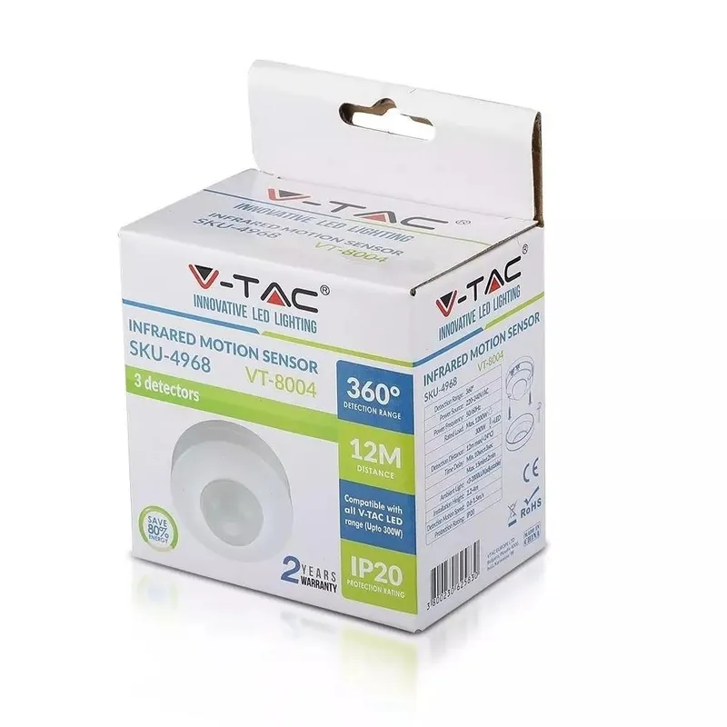 Czujnik Ruchu 360ST Sufitowy Na Podczerwień V-TAC VT-8004 - Biały
