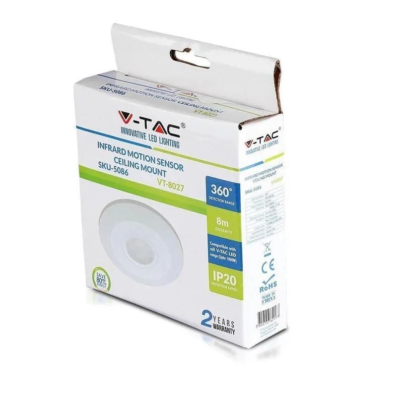 Czujnik Ruchu 360ST V-TAC Natynkowy Sufitowy Slim 25mm VT-8027 - Biały