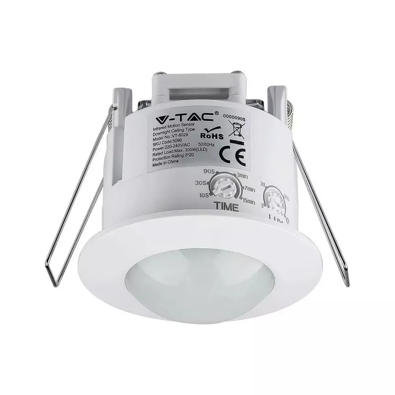 Czujnik Ruchu Sufitowy 360ST Wpuszczany Okrągły V-TAC VT-8029 - Biały