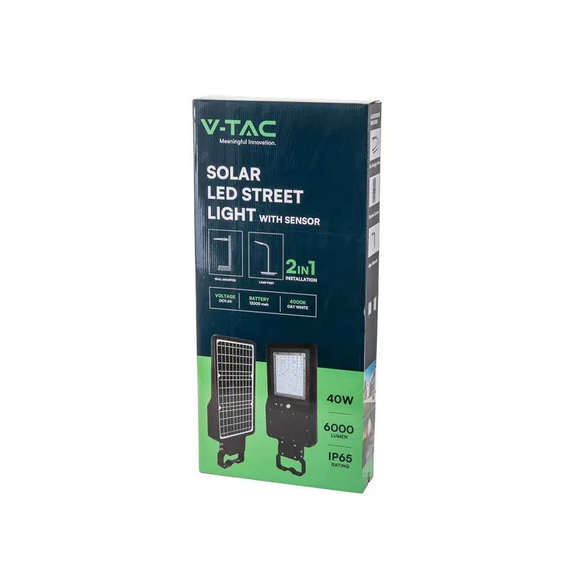 Naświetlacz Oprawa Uliczna Solarna V-TAC 40W LED IP65 150LM/W VT-ST42 6000K 6000LM 3 Lata Gwarancji - Czarna