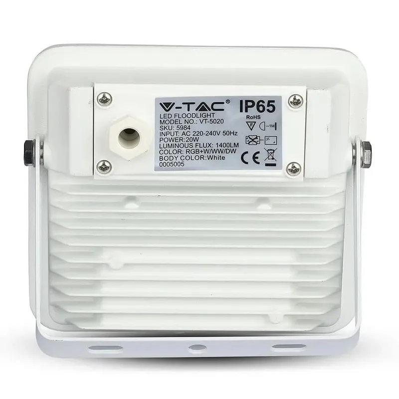Naświetlacz LED V-TAC 20W Bluetooth Ściemnialny RGB/CW/W/DW IP65 VT-5020 RGB+2700K-6400K 1400LM - Biały