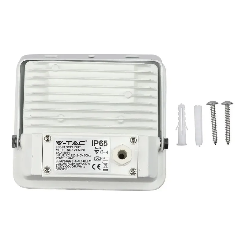 Naświetlacz LED V-TAC 20W Bluetooth Ściemnialny RGB/CW/W/DW IP65 VT-5020 RGB+2700K-6400K 1400LM - Biały