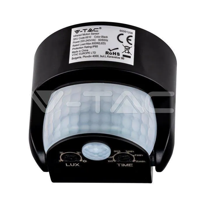 Czujnik Ruchu V-TAC Ścienny 180ST/360ST IP65 VT-8093 - Czarny