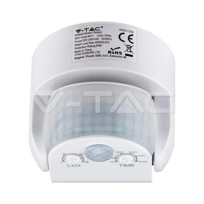 Czujnik Ruchu V-TAC Ścienny 180ST/360ST IP65 VT-8093 - Biały
