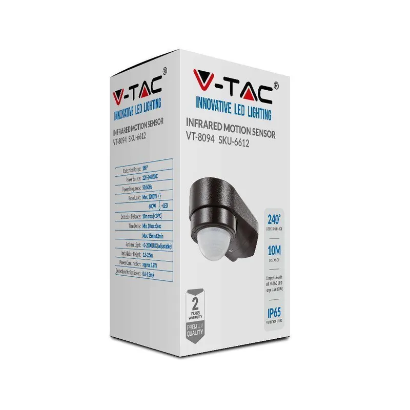 Czujnik Ruchu V-TAC Narożny 240ST 600W IP65 VT-8094 - Czarny