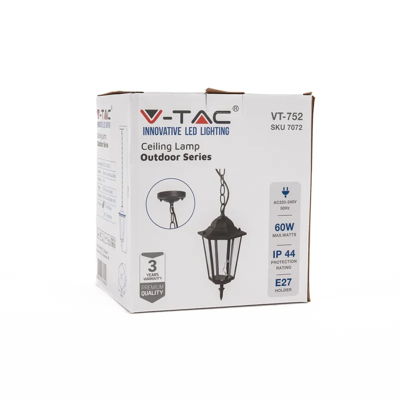 Oprawa Zwieszana Ogrodowa Na Łańcuchu V-TAC E27 Lamp Czarny Mat VT-752