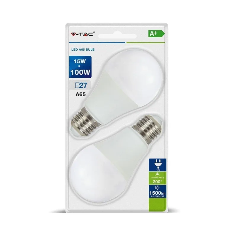 Żarówka LED V-TAC 15W E27 A60 (Blister 2szt) VT-2117-B 6400K 1500LM