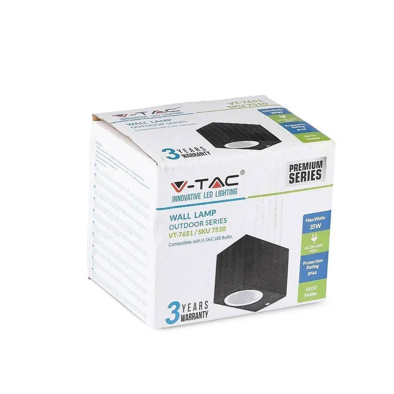Kinkiet Ścienny V-TAC GU10 Aluminium Kwadrat W Dół IP44 VT-7651 - Czarny