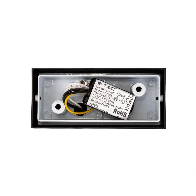 Kinkiet Ścienny V-TAC GU10 Aluminium Kwadrat Góra Dół IP44 VT-7652 - Czarny
