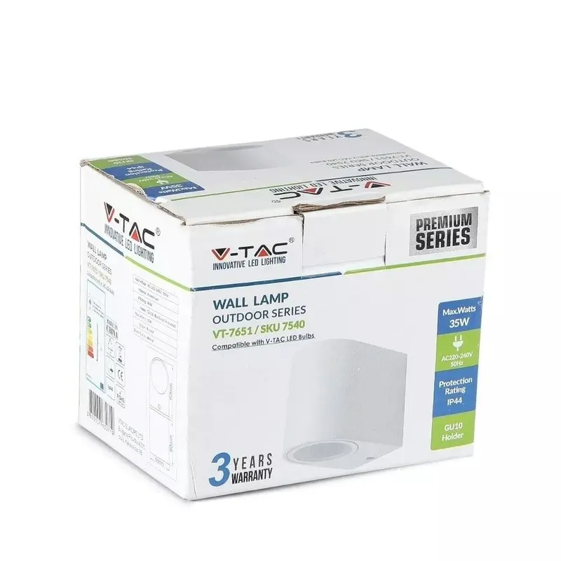 Kinkiet Ścienny V-TAC Okrągły W Dół IP44 VT-7651 3 Lata Gwarancji - Biały