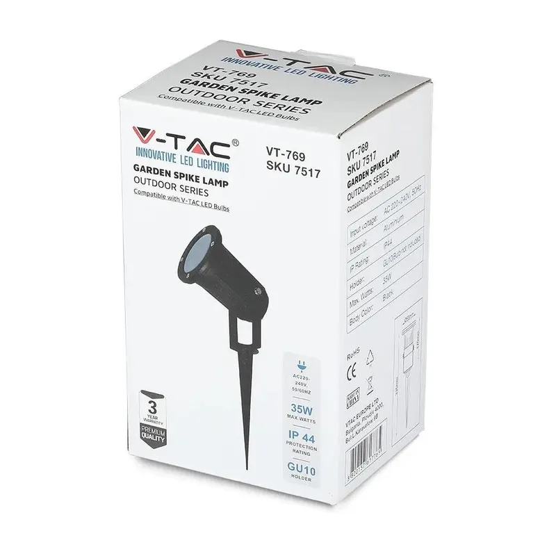 Oprawa Gruntowa Ogrodowa Wbijana Aluminium GU10 IP44 V-TAC VT-769 3 Lata Gwarancji - Czarna