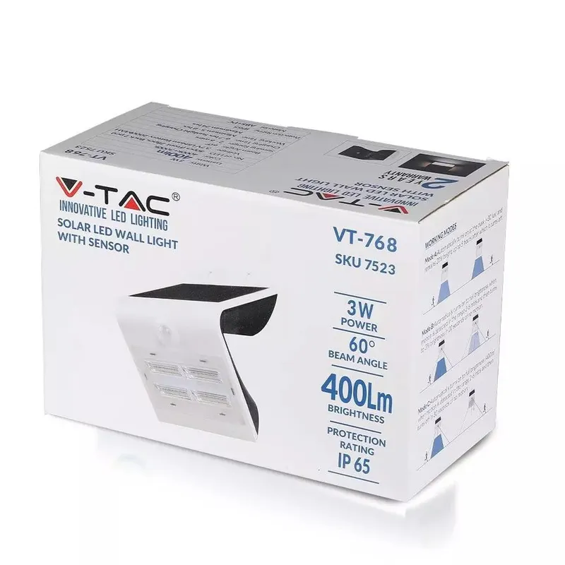 Projektor Solarny 3W LED Biały+czarny V-TAC VT-768 4000K 400LM