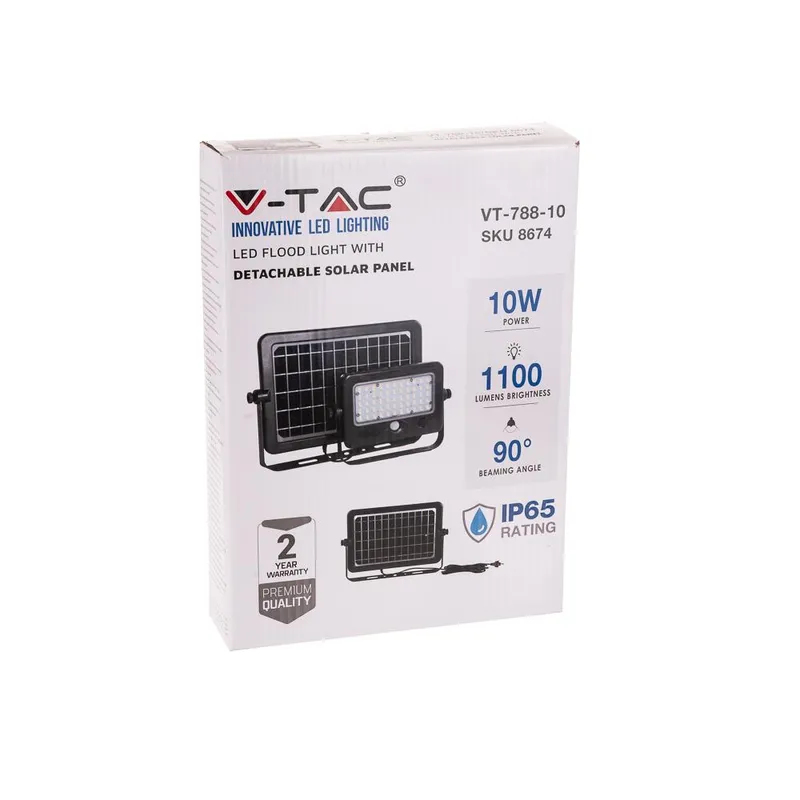 Naświetlacz LED Solarny V-TAC 10W USB IP65 VT-788-10 4000K 1100LM - Czarny