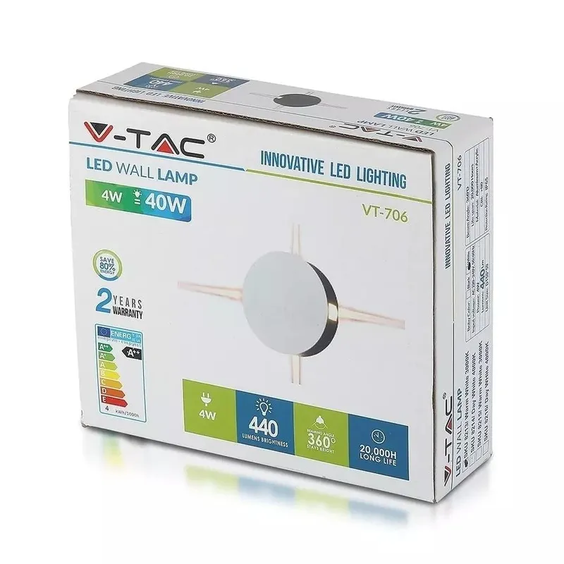Oprawa Ścienna V-TAC 4W LED IP65 Okrągła VT-706 3000K 440LM - Biała