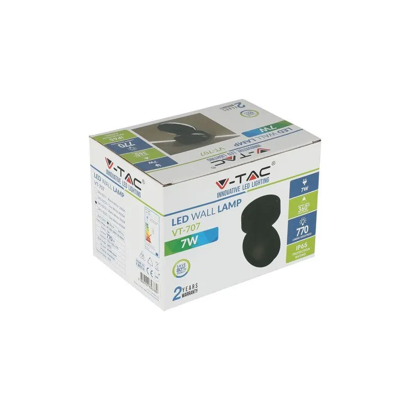 Oprawa 360ST V-TAC 7W LED Iluminacja Elewacji/Wnęk Okiennych IP65 VT-707 4000K 770LM - Czarna
