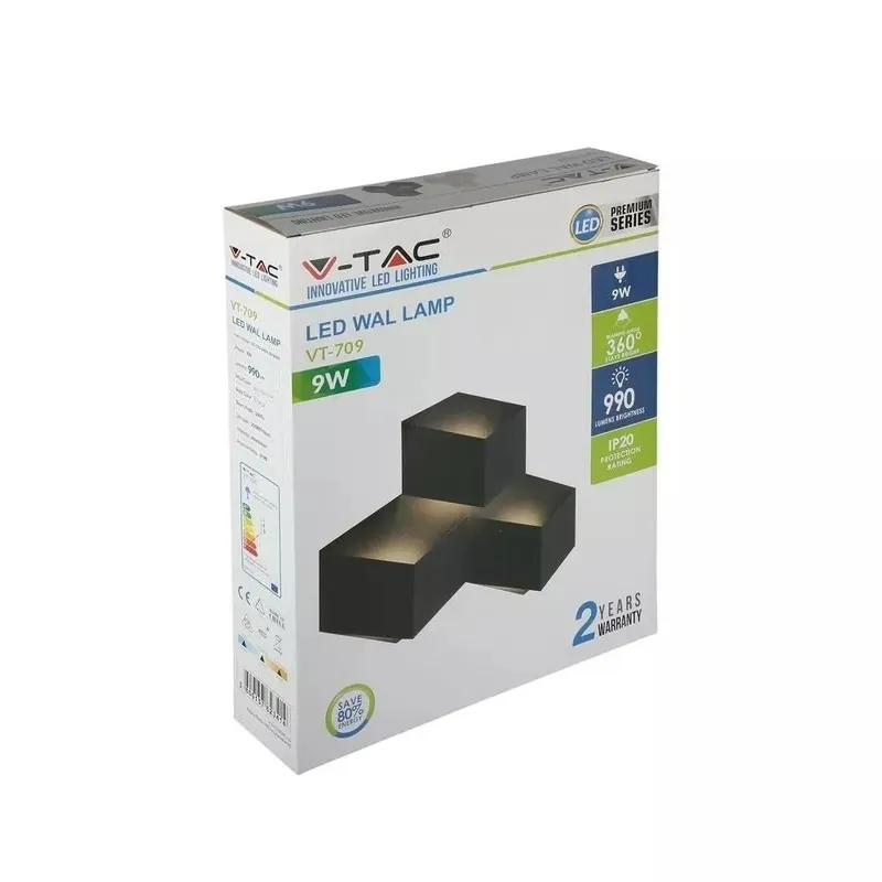 Kinkiet Ścienny V-TAC 9W LED VT-709 3000K 990LM - Czarny