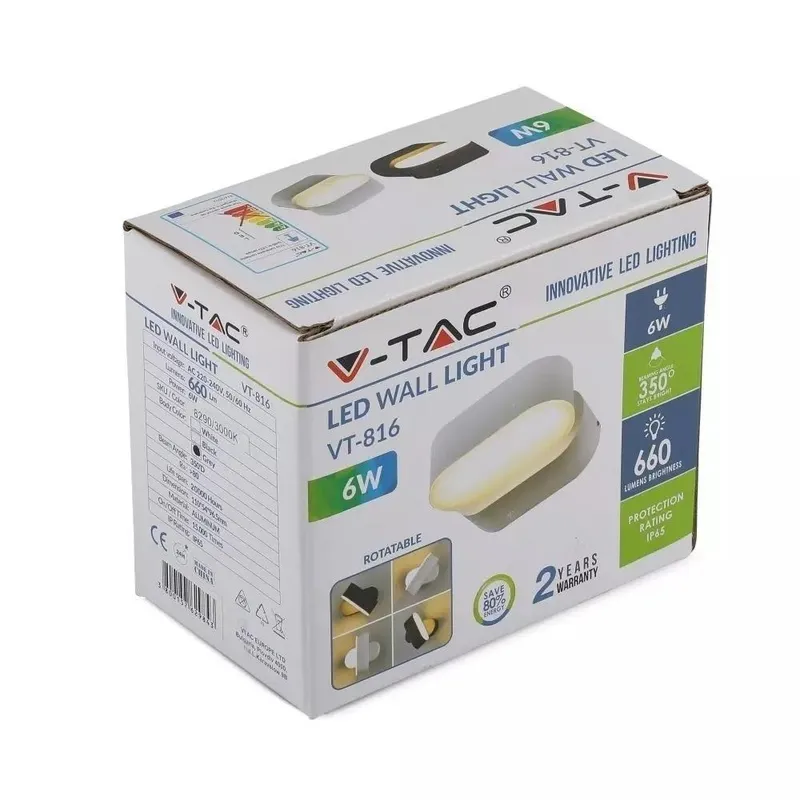 Kinkiet Ścienny V-TAC 6W LED IP65 Obrotowy 350ST VT-816 4000K 660LM - Szary