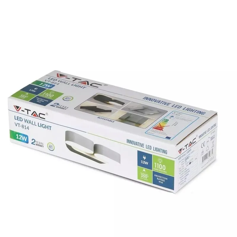 Kinkiet Ścienny V-TAC 12W LED Obrotowy 350ST VT-814 3000K 1100LM - Czarny