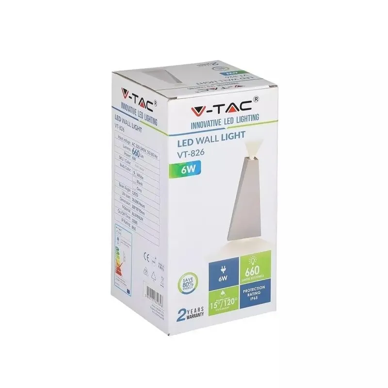 Kinkiet Ścienny V-TAC 6W LED IP65 VT-826 4000K 660LM - Biały